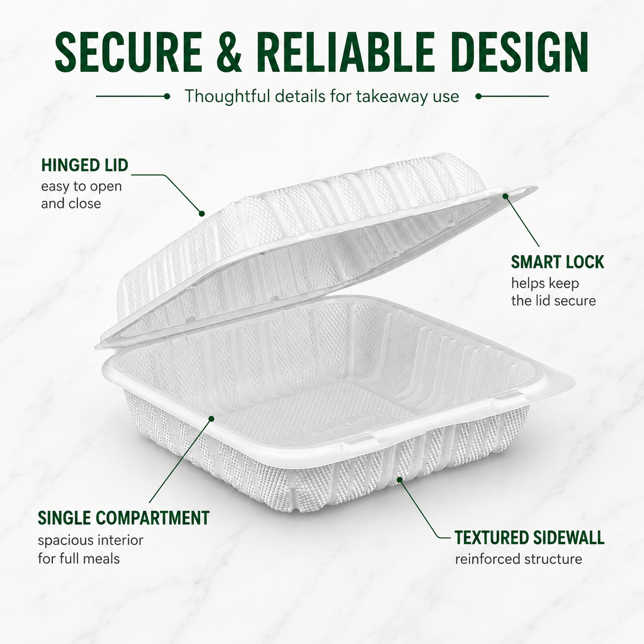 SL-801 8 Inch Single Compartment Smart Lock MFPP Clamshell Food Container